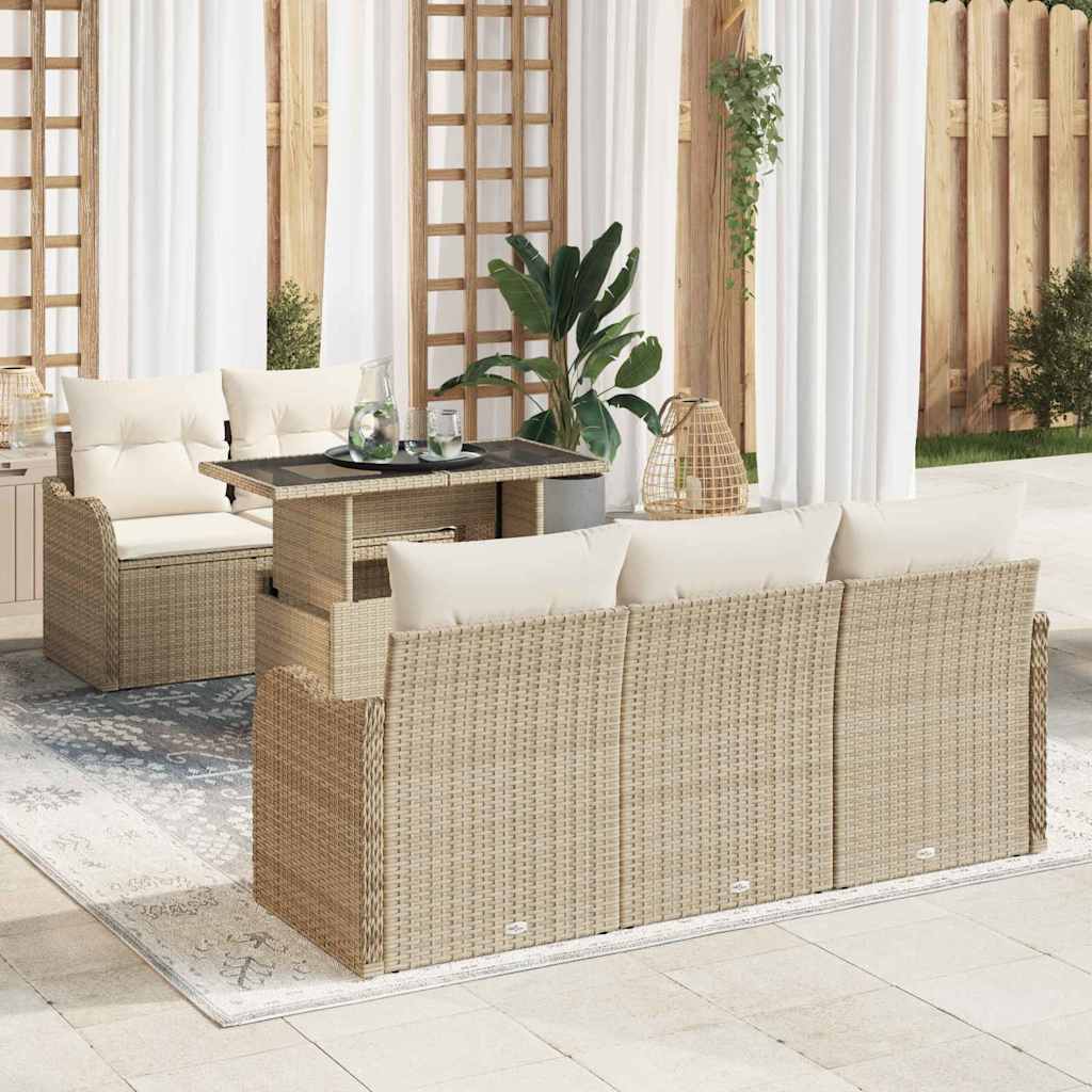 vidaXL Zestaw Sof na Ogród z poduszką 6 pcs Beżowy Rattan poli