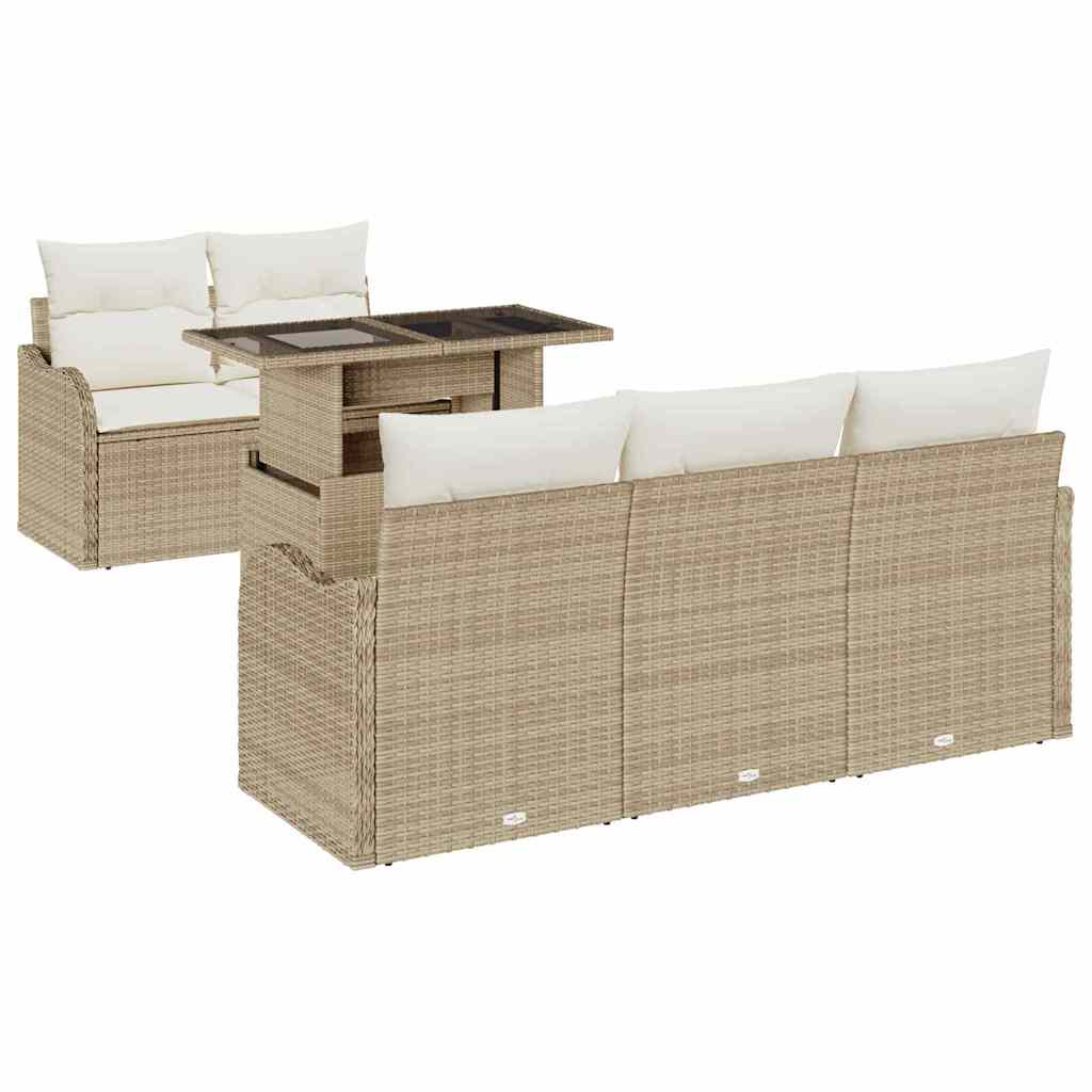 vidaXL Zestaw Sof na Ogród z poduszką 6 pcs Beżowy Rattan poli
