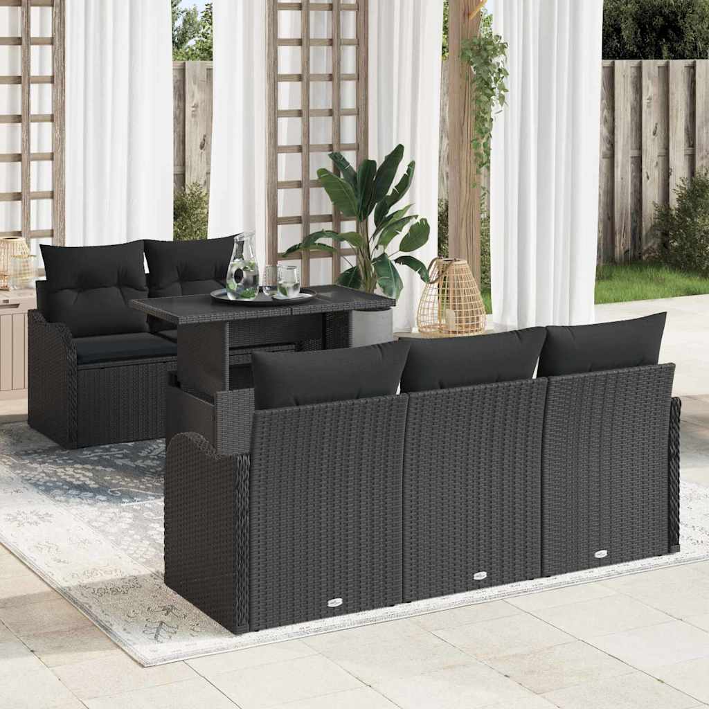 vidaXL Zestaw Sof na Ogród z poduszką 6 pcs Czarny Rattan poli