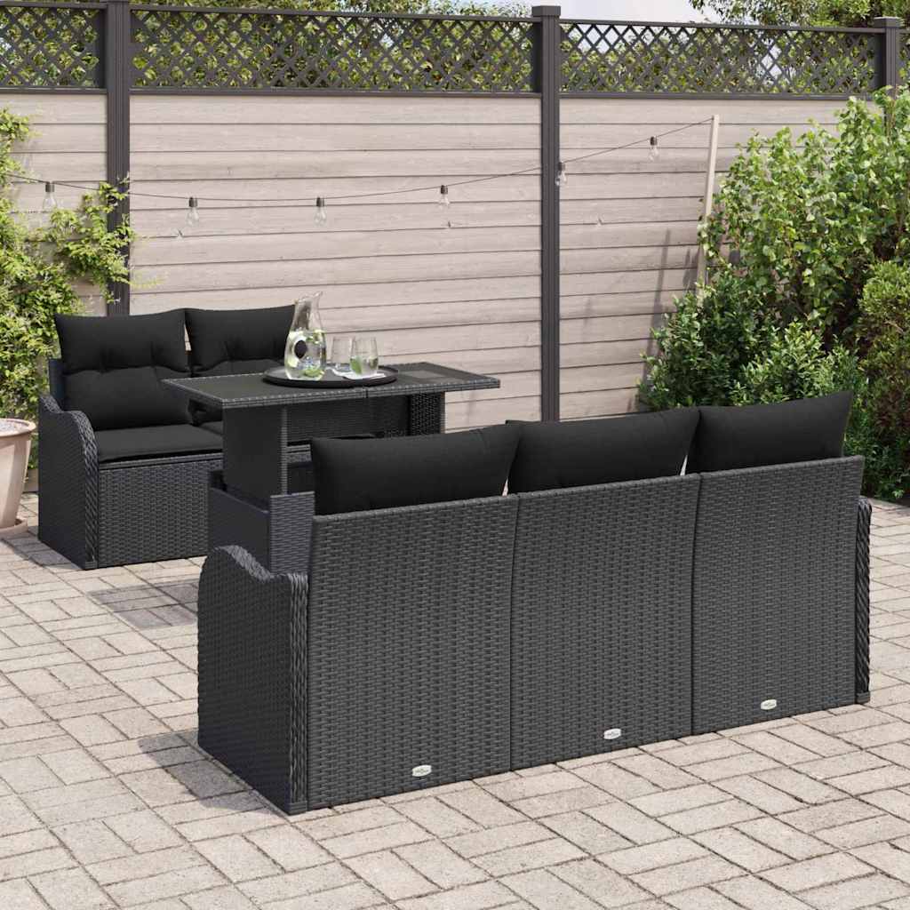 vidaXL Zestaw Sof na Ogród z poduszką 6 pcs Czarny Rattan poli