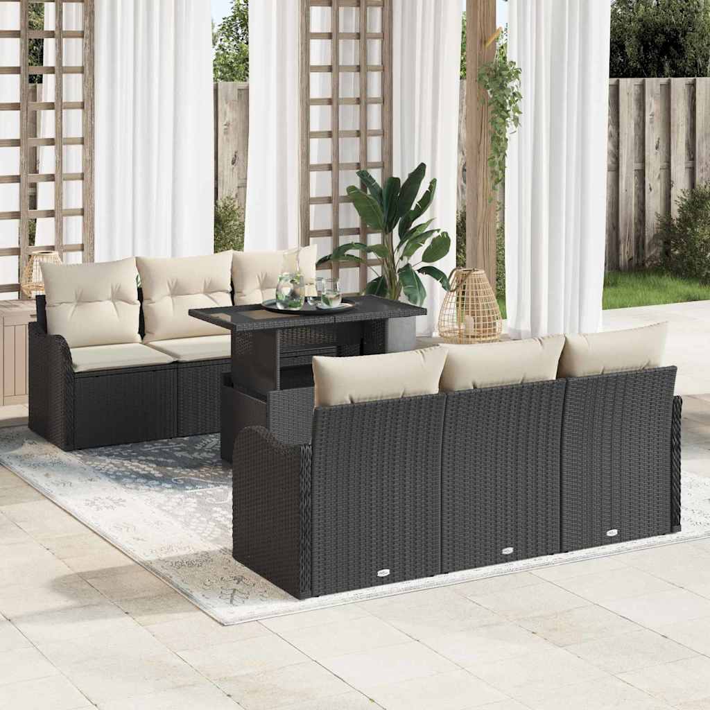 vidaXL Zestaw Sof na Ogród z poduszką 7 pcs Czarny Rattan poli
