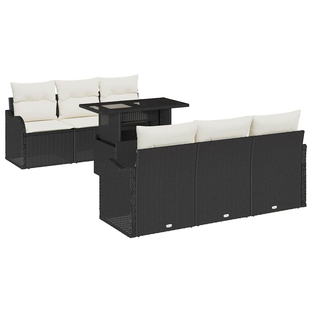 vidaXL Zestaw Sof na Ogród z poduszką 7 pcs Czarny Rattan poli