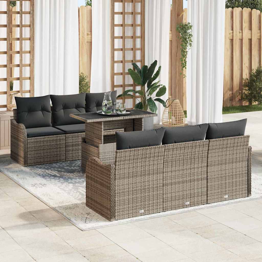 vidaXL Zestaw Sof na Ogród z poduszką 7 pcs Szary Rattan poli