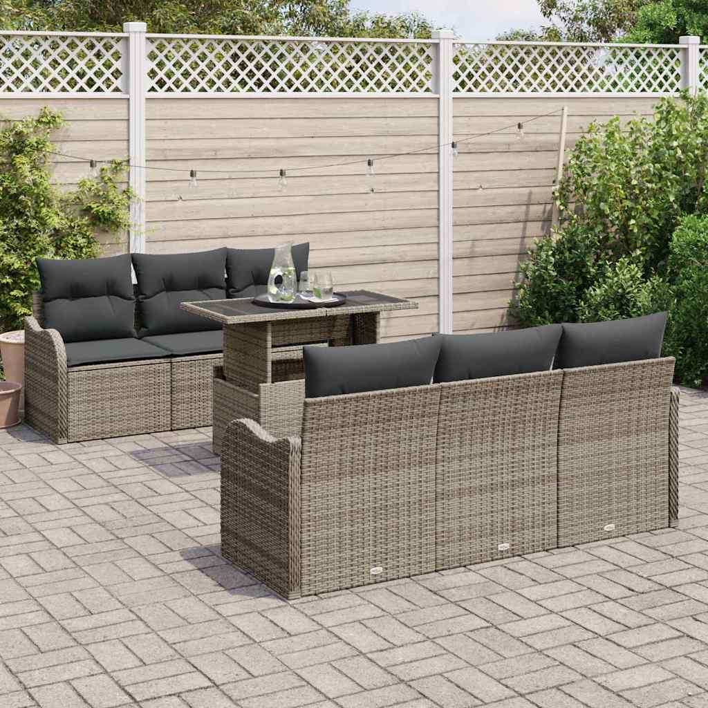 vidaXL Zestaw Sof na Ogród z poduszką 7 pcs Szary Rattan poli