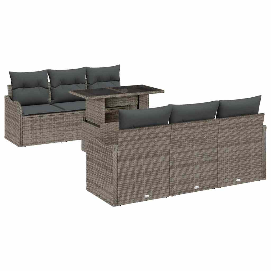 vidaXL Zestaw Sof na Ogród z poduszką 7 pcs Szary Rattan poli