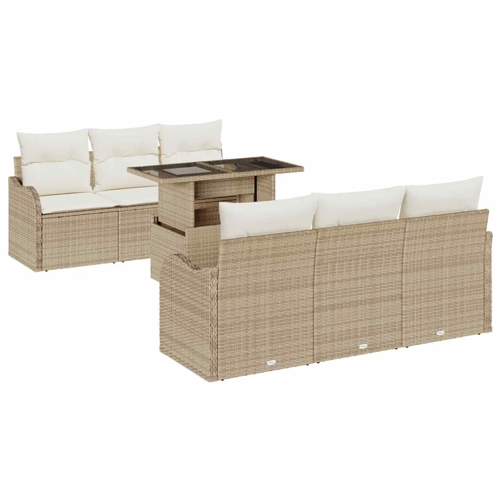 vidaXL Zestaw Sof na Ogród z poduszką 7 pcs Beżowy Rattan poli