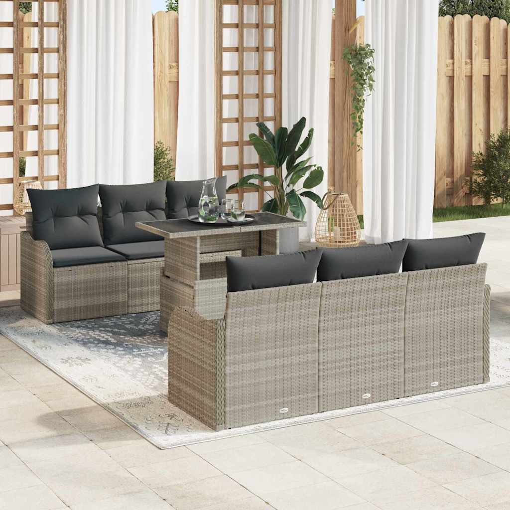 vidaXL Zestaw Sof na Ogród z poduszką 7 pcs Jasnoszary Rattan poli