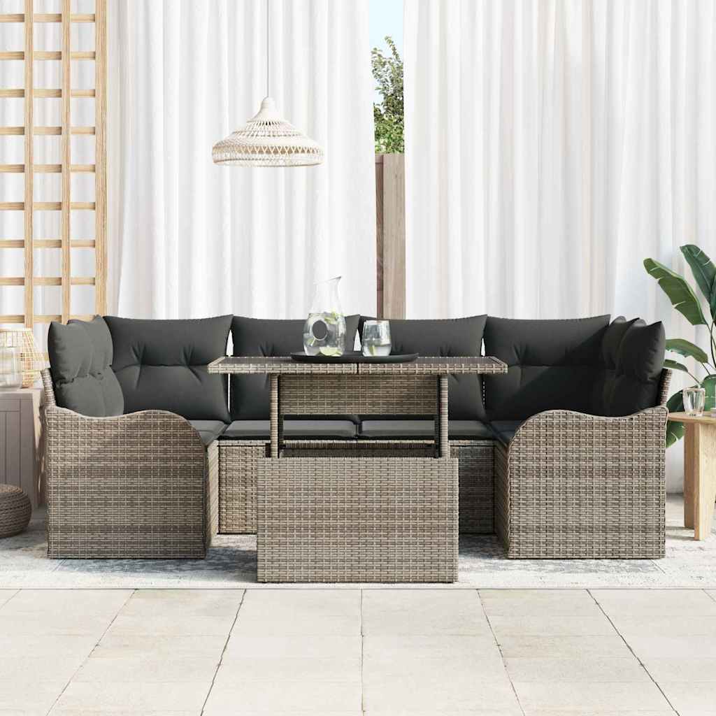 vidaXL Zestaw Sof na Ogród z poduszką 7 pcs Szary Rattan poli