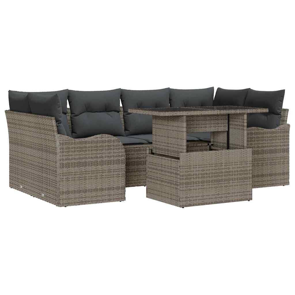 vidaXL Zestaw Sof na Ogród z poduszką 7 pcs Szary Rattan poli