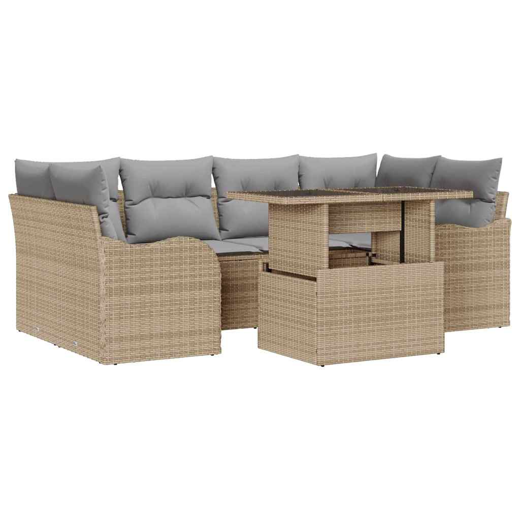 vidaXL Zestaw Sof na Ogród z poduszką 7 pcs Beżowy Rattan poli