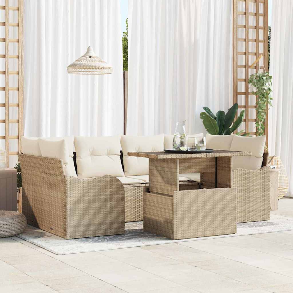 vidaXL Zestaw Sof na Ogród z poduszką 7 pcs Beżowy Rattan poli