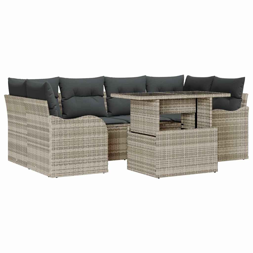 vidaXL Zestaw Sof na Ogród z poduszką 7 pcs Jasnoszary Rattan poli