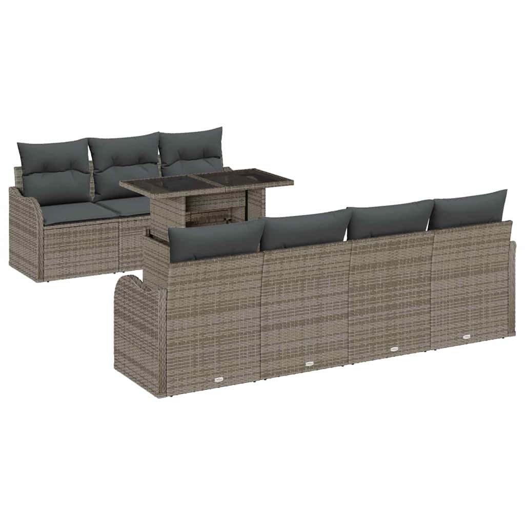 vidaXL Zestaw Sof na Ogród z poduszką 8 pcs Szary Rattan poli