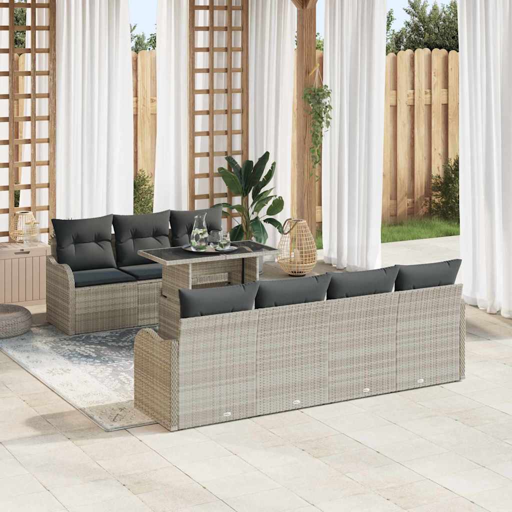 vidaXL Zestaw Sof na Ogród z poduszką 8 pcs Jasnoszary Rattan poli
