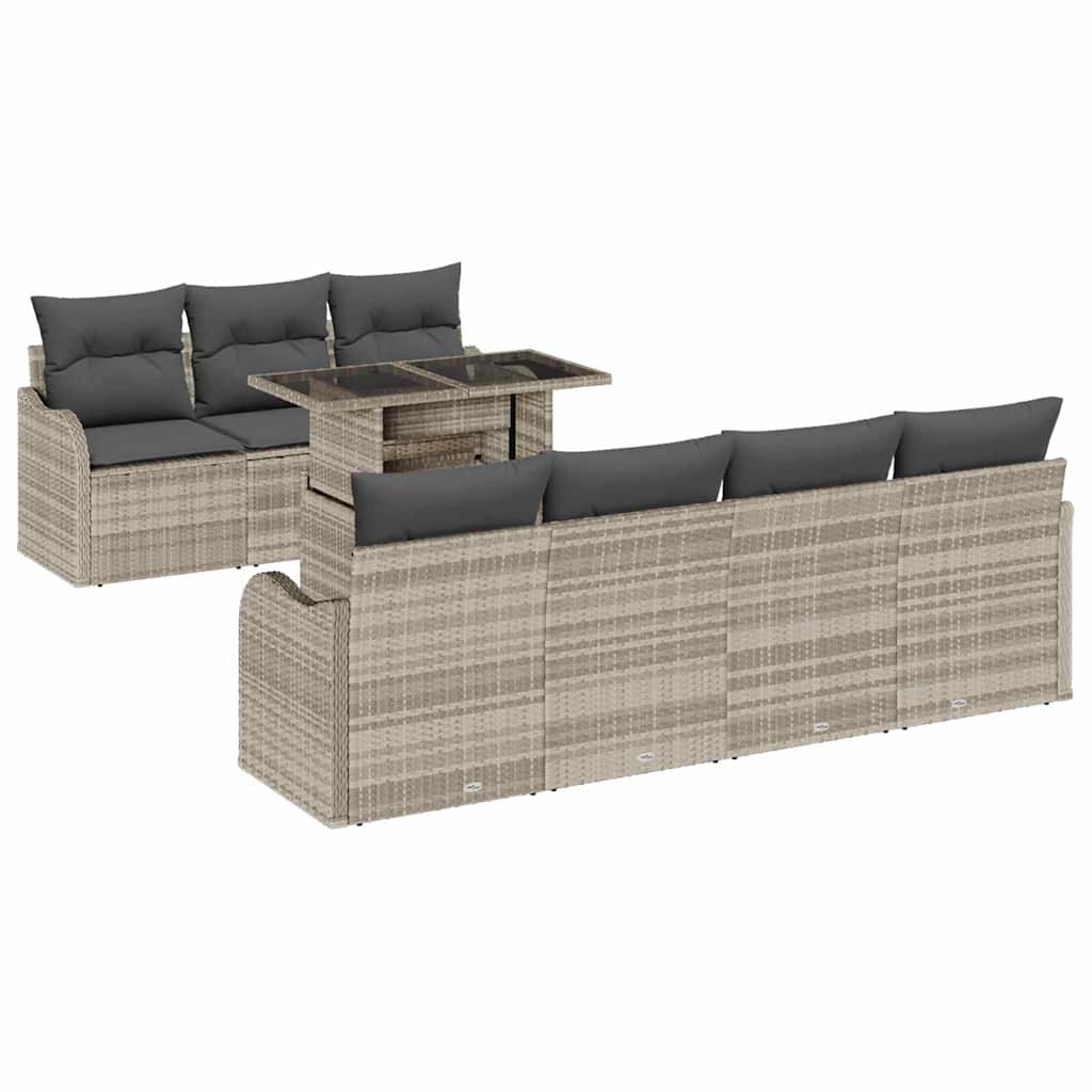 vidaXL Zestaw Sof na Ogród z poduszką 8 pcs Jasnoszary Rattan poli