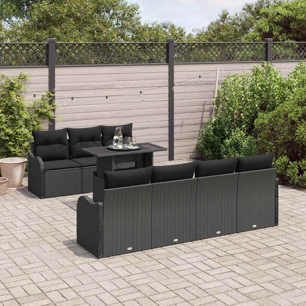 vidaXL Zestaw Sof na Ogród z poduszką 8 pcs Czarny Rattan poli