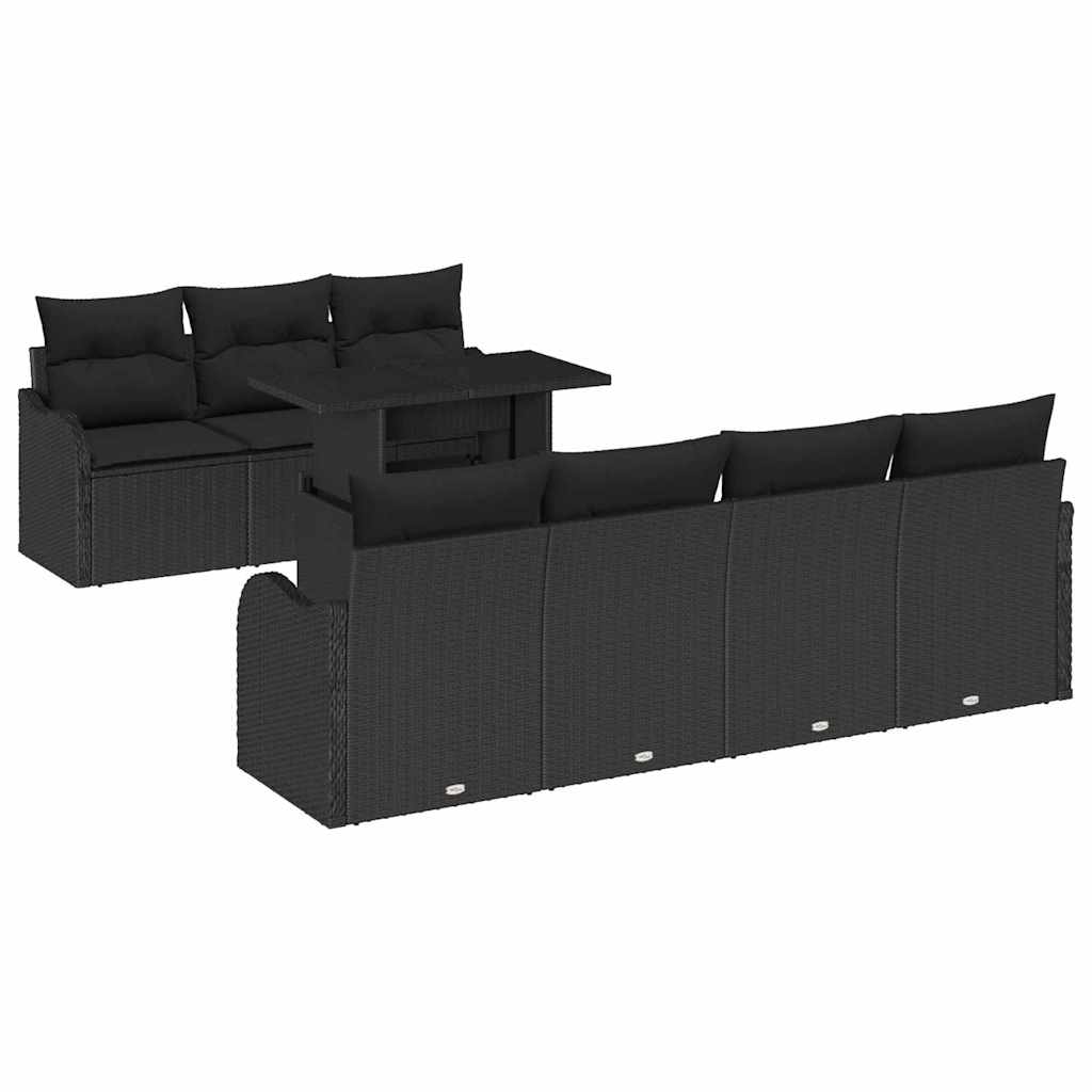 vidaXL Zestaw Sof na Ogród z poduszką 8 pcs Czarny Rattan poli