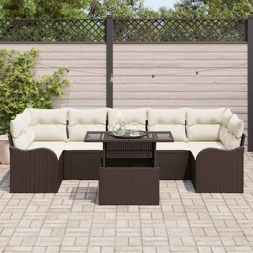 vidaXL Zestaw Sof na Ogród z poduszką 8 pcs Brązowy Rattan poli