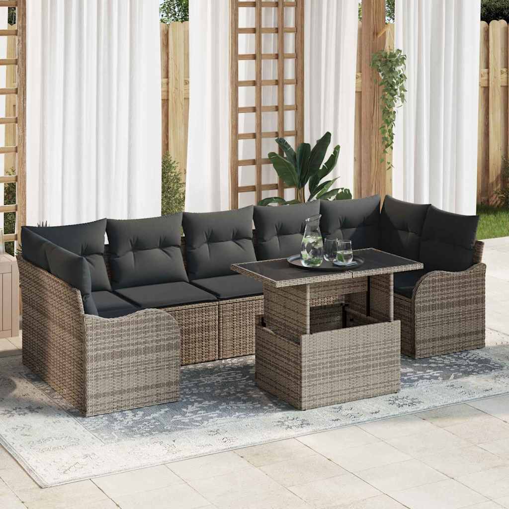 vidaXL Zestaw Sof na Ogród z poduszką 8 pcs Szary Rattan poli