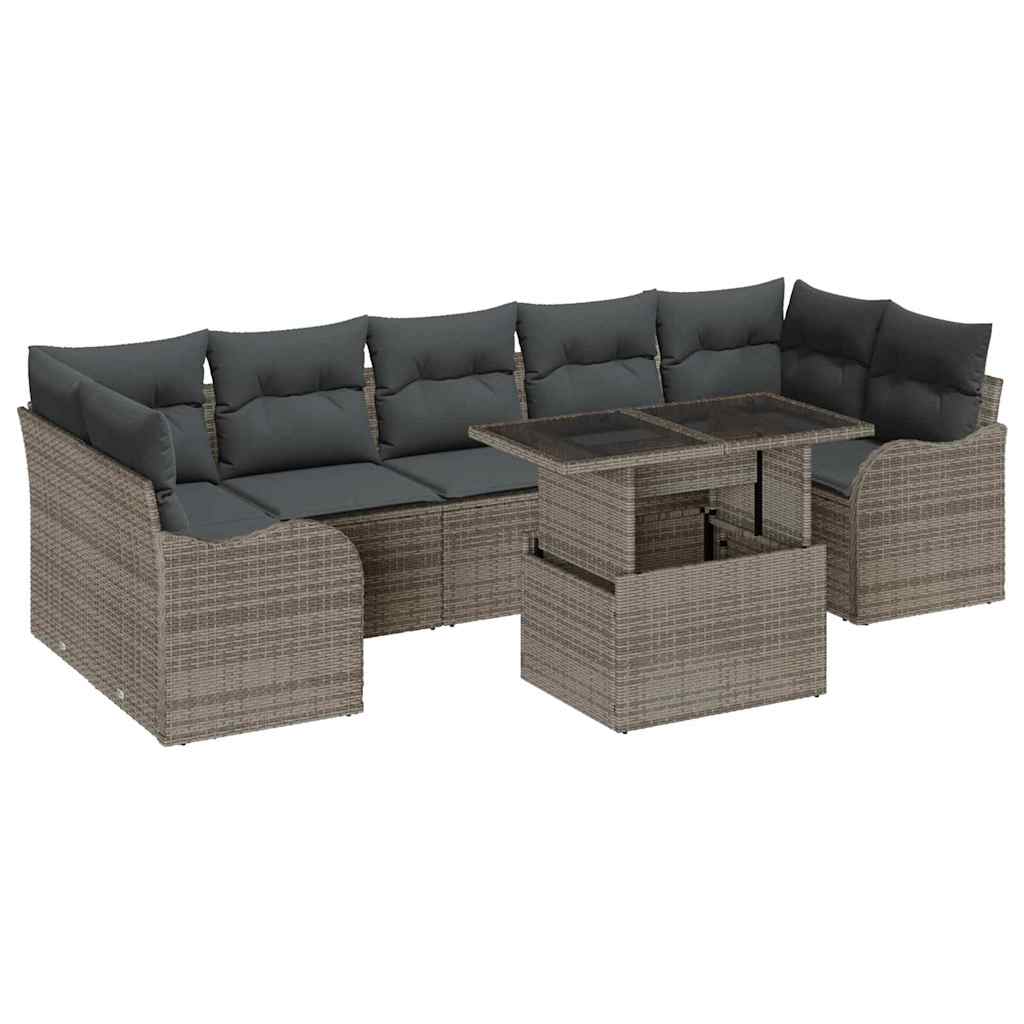 vidaXL Zestaw Sof na Ogród z poduszką 8 pcs Szary Rattan poli