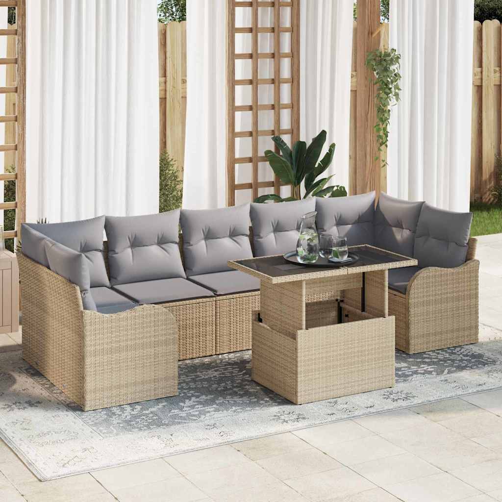 vidaXL Zestaw Sof na Ogród z poduszką 8 pcs Beżowy Rattan poli