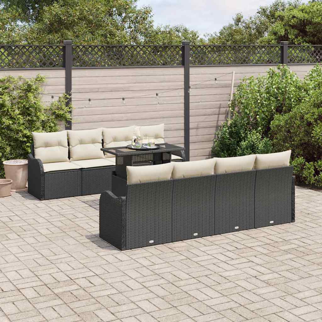 vidaXL Zestaw Sof na Ogród z poduszką 9 pcs Czarny Rattan poli