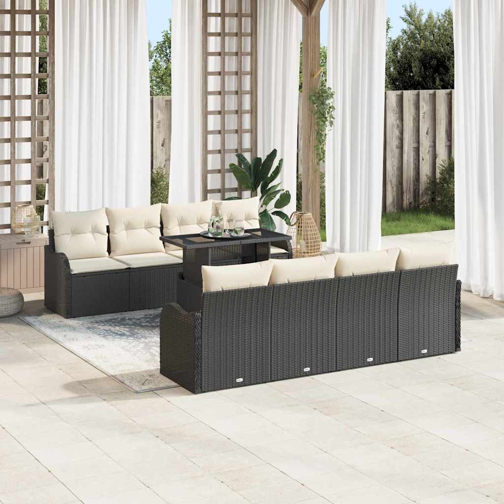vidaXL Zestaw Sof na Ogród z poduszką 9 pcs Czarny Rattan poli