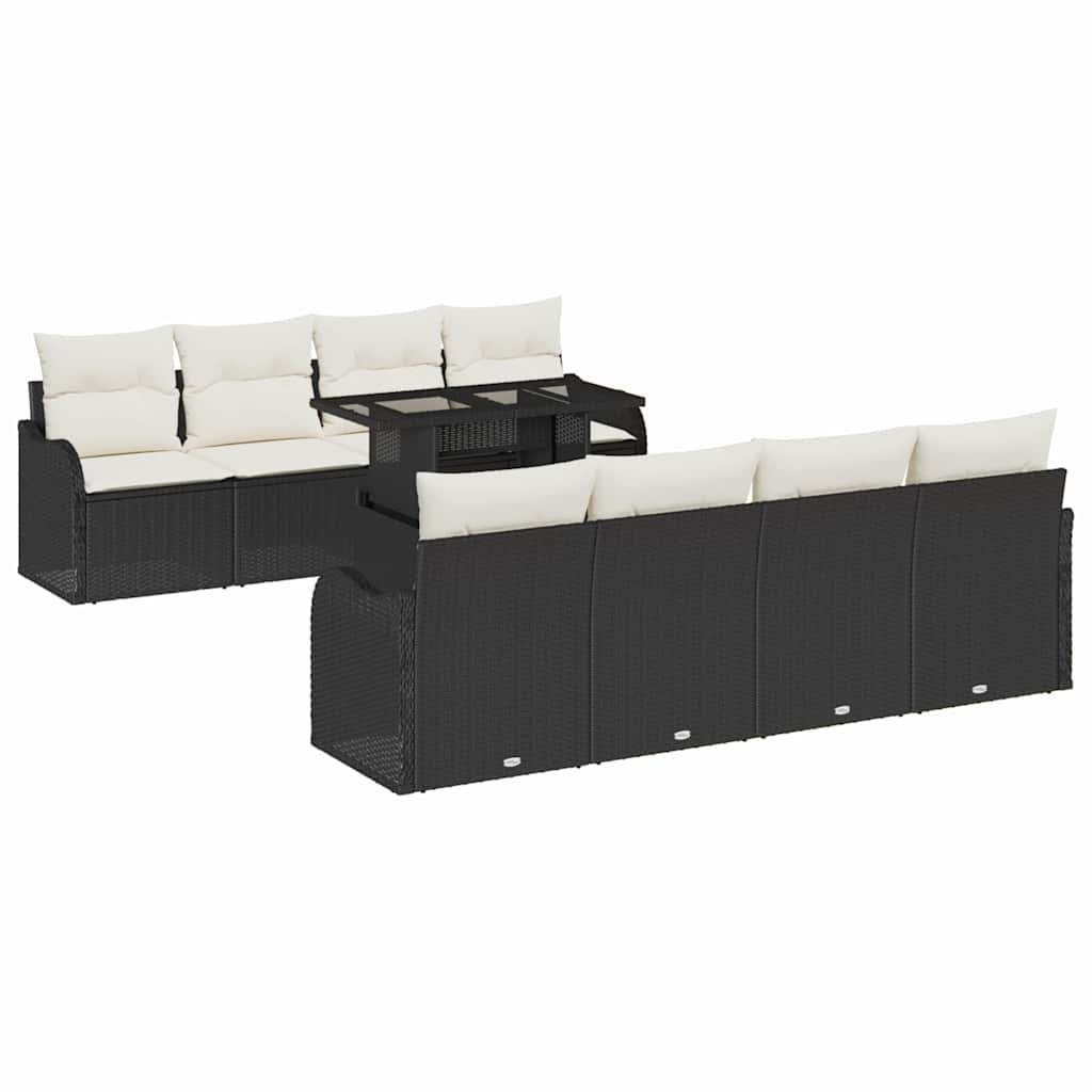 vidaXL Zestaw Sof na Ogród z poduszką 9 pcs Czarny Rattan poli