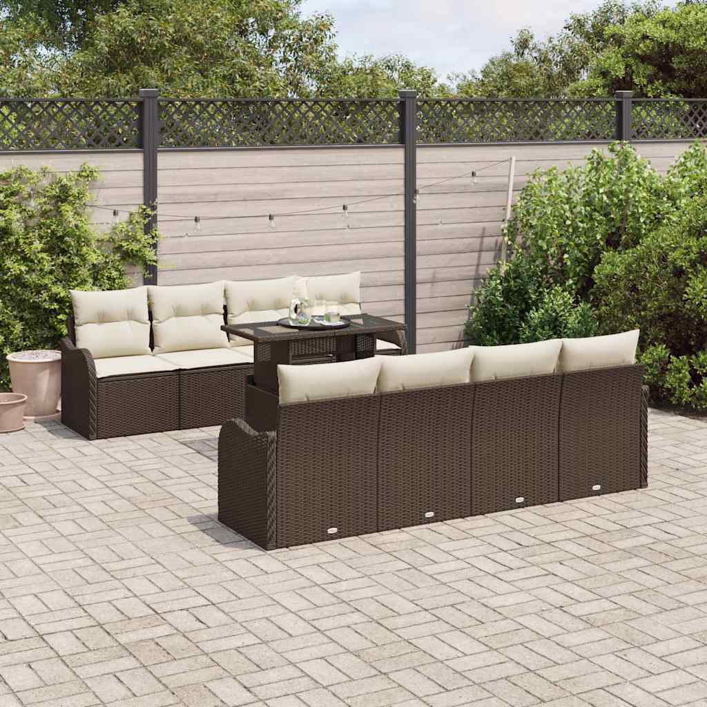vidaXL Zestaw Sof na Ogród z poduszką 9 pcs Brązowy Rattan poli