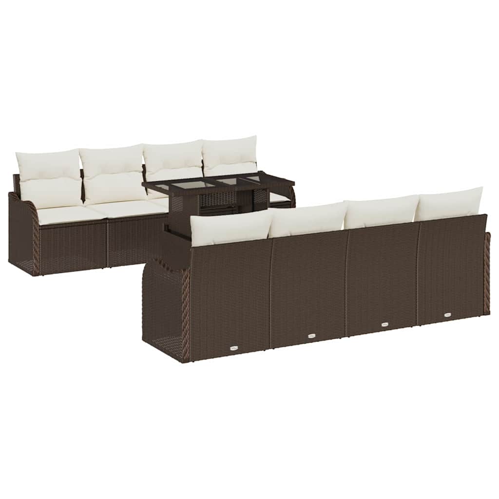 vidaXL Zestaw Sof na Ogród z poduszką 9 pcs Brązowy Rattan poli