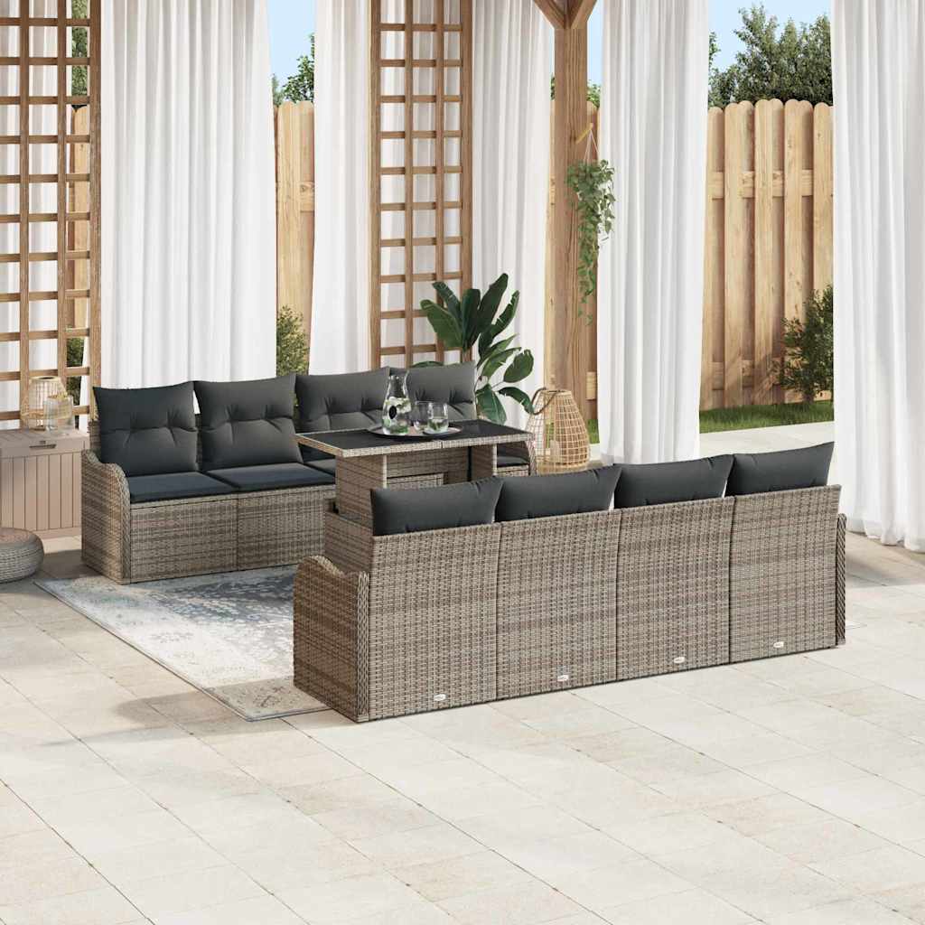 vidaXL Zestaw Sof na Ogród z poduszką 9 pcs Szary Rattan poli