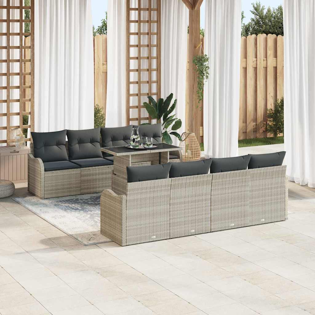 vidaXL Zestaw Sof na Ogród z poduszką 9 pcs Jasnoszary Rattan poli