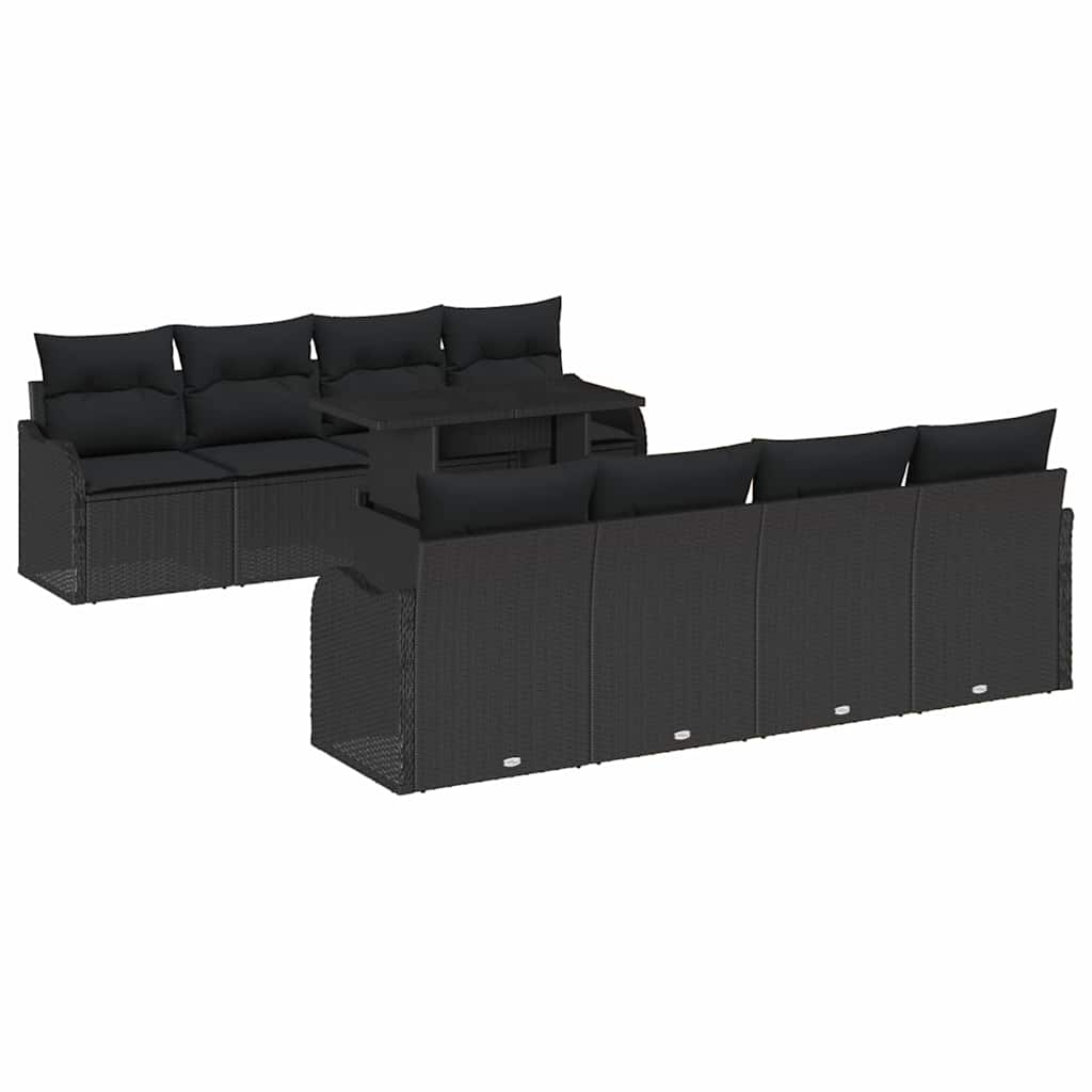 vidaXL Zestaw Sof na Ogród z poduszką 9 pcs Czarny Rattan poli
