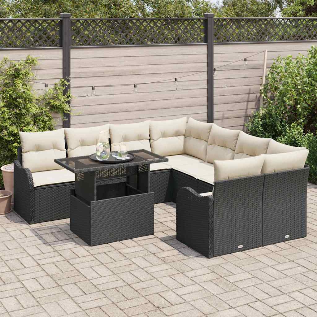 vidaXL Zestaw Sof na Ogród z poduszką 9 pcs Czarny Technorattan