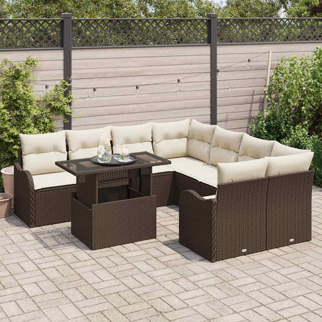 vidaXL Zestaw Sof na Ogród z poduszką 9 pcs Brązowy Technorattan