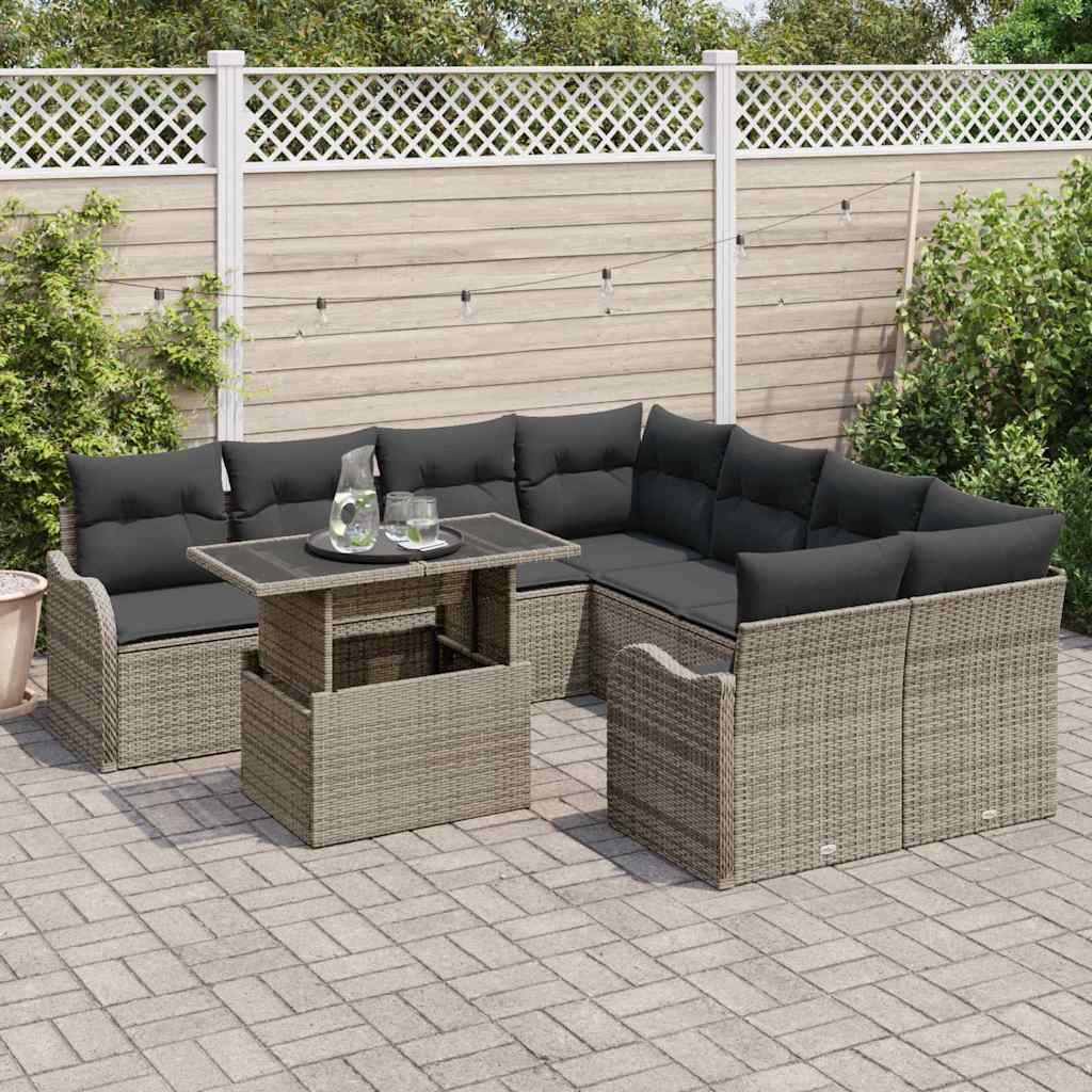 vidaXL Zestaw Sof na Ogród z poduszką 9 pcs Szary Technorattan