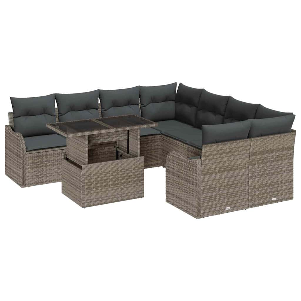 vidaXL Zestaw Sof na Ogród z poduszką 9 pcs Szary Technorattan