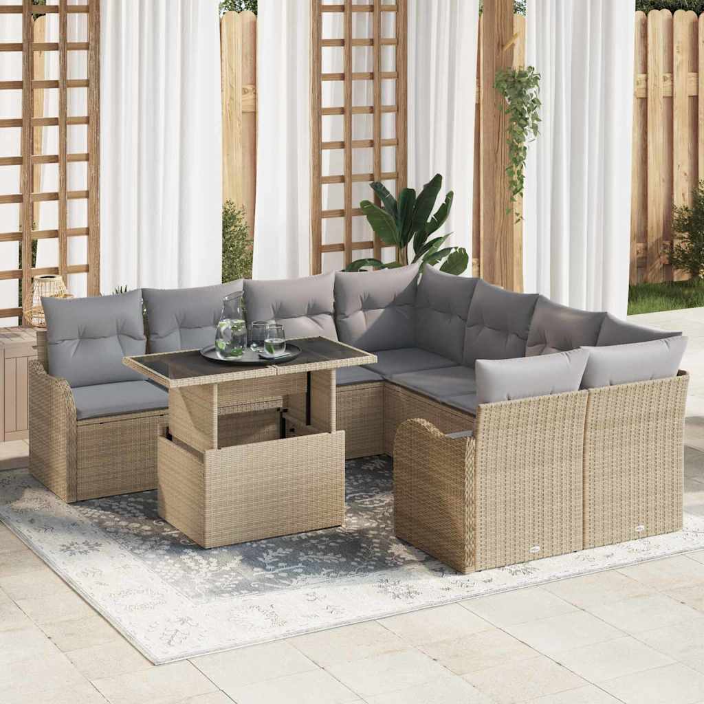 vidaXL Zestaw Sof na Ogród z poduszką 9 pcs Beżowy Technorattan