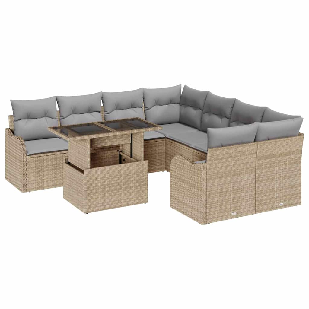vidaXL Zestaw Sof na Ogród z poduszką 9 pcs Beżowy Technorattan