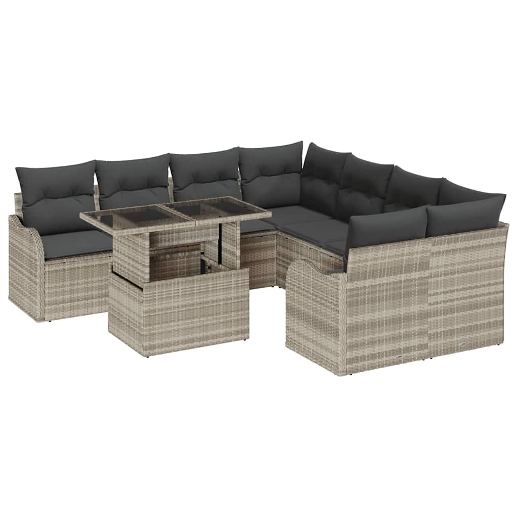 vidaXL Zestaw Sof na Ogród z poduszką 9 pcs Jasnoszary Technorattan