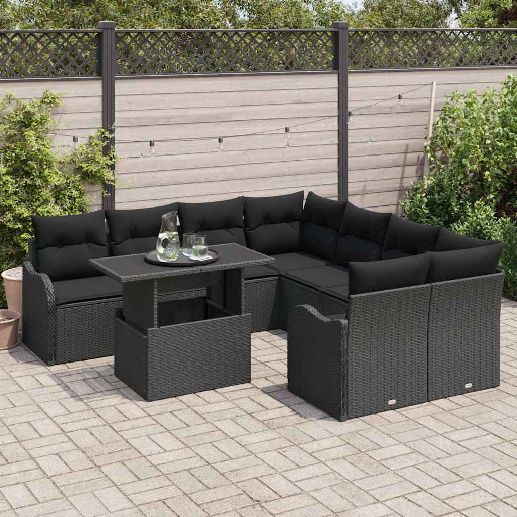 vidaXL Zestaw Sof na Ogród z poduszką 9 pcs Czarny Technorattan