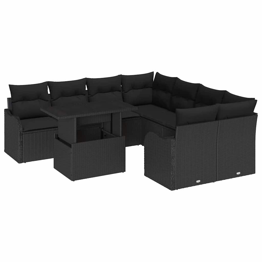 vidaXL Zestaw Sof na Ogród z poduszką 9 pcs Czarny Technorattan