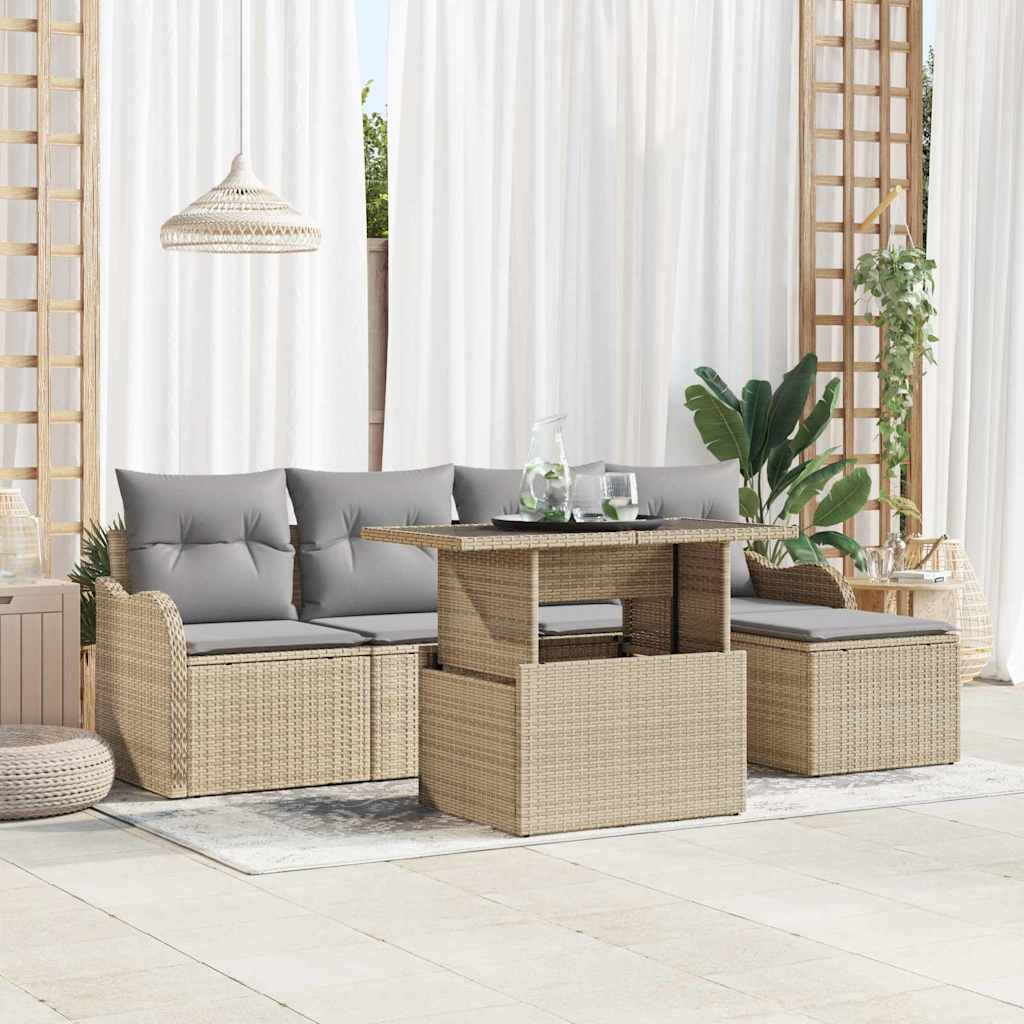 vidaXL Zestaw Sof na Ogród z poduszką 6 pcs Beżowy Technorattan
