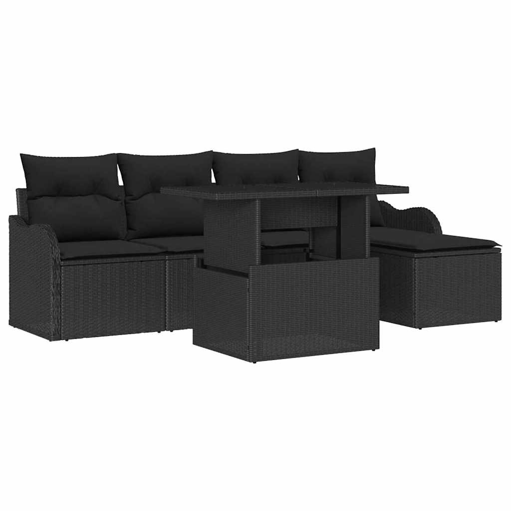 vidaXL Zestaw Sof na Ogród z poduszką 6 pcs Czarny Technorattan