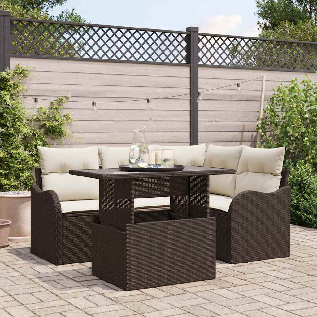 vidaXL Zestaw Sof na Ogród z poduszką 5 pcs Brązowy Rattan poli