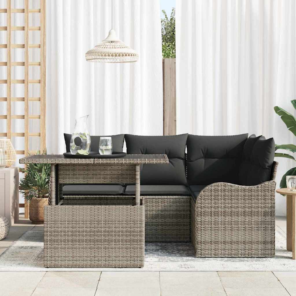 vidaXL Zestaw Sof na Ogród z poduszką 5 pcs Szary Rattan poli