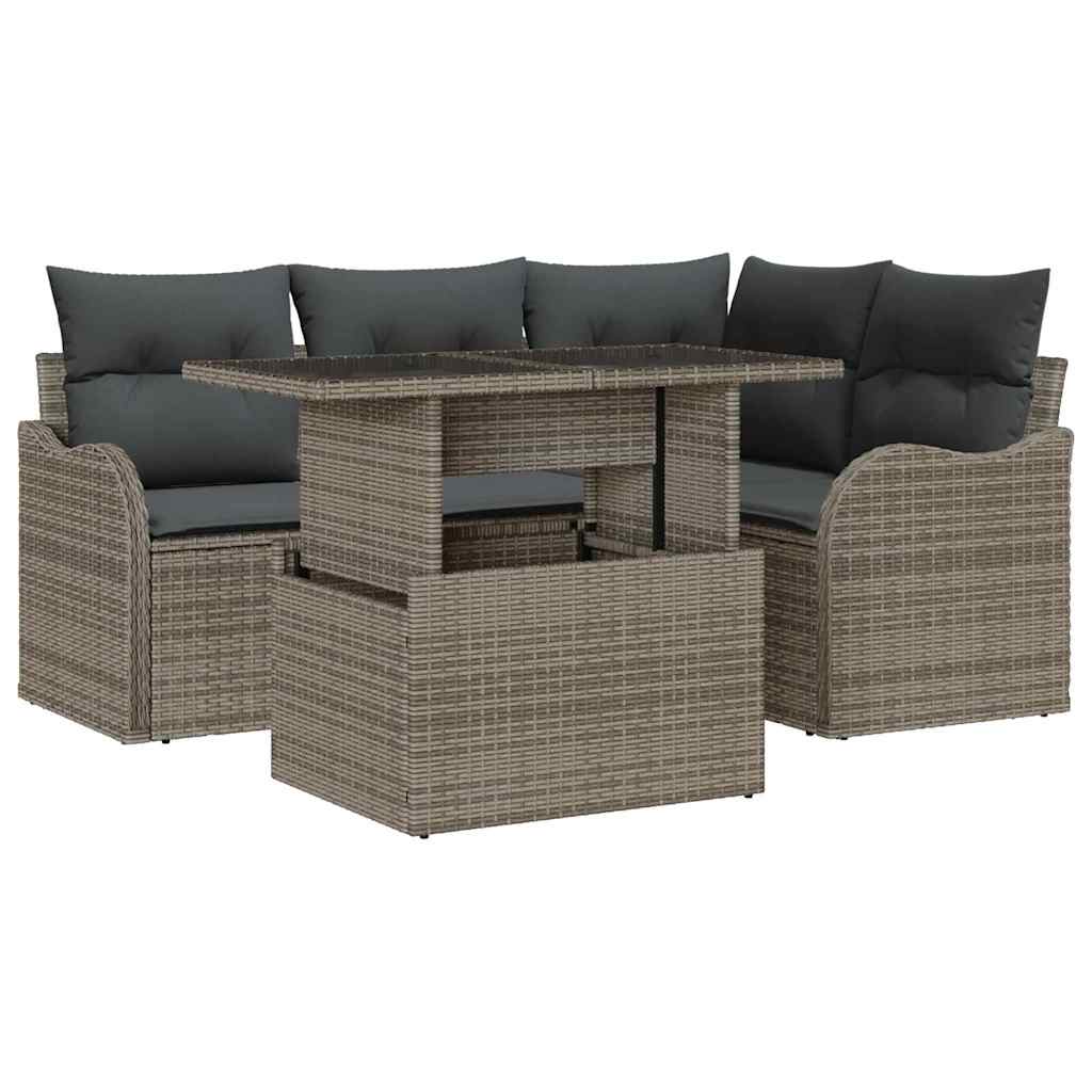 vidaXL Zestaw Sof na Ogród z poduszką 5 pcs Szary Rattan poli