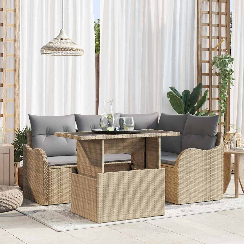 vidaXL Zestaw Sof na Ogród z poduszką 5 pcs Beżowy Rattan poli
