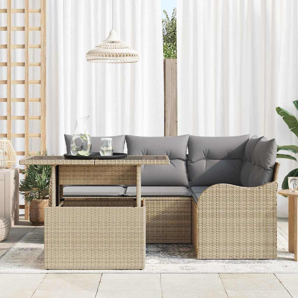 vidaXL Zestaw Sof na Ogród z poduszką 5 pcs Beżowy Rattan poli