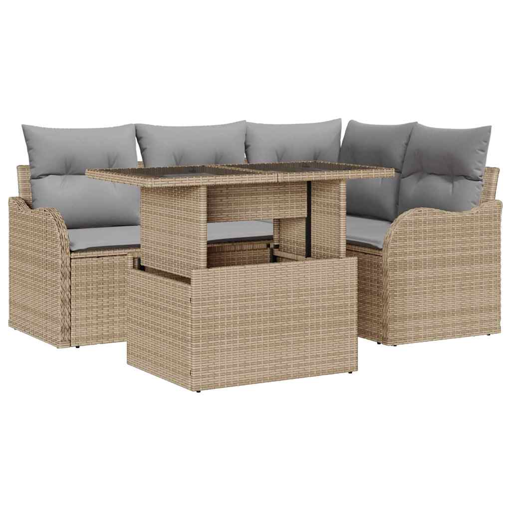 vidaXL Zestaw Sof na Ogród z poduszką 5 pcs Beżowy Rattan poli